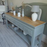 Console 5 drawers 1 re-enchanted tablet in gray green wooden top