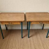 Pair of vintage wood and metal bedside tables