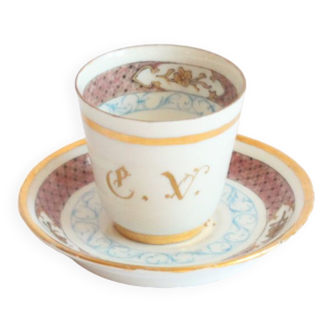 Victorian monogrammed cup and saucer in Yongzheng style, 1885
