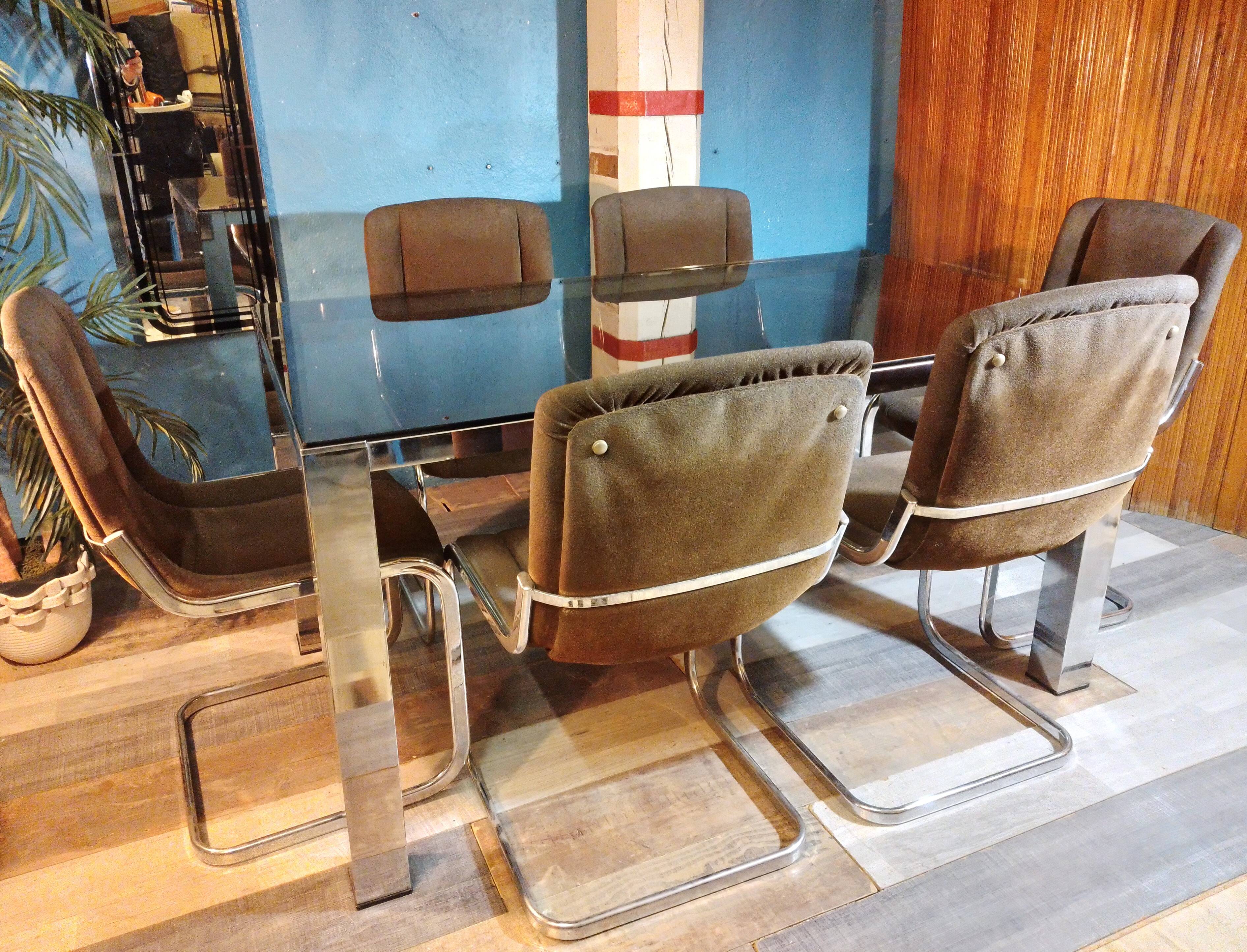 Italian coffee table + 6 chairs 1970s