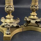 Pair of gilt and chiseled bronze candlesticks from the Restoration period