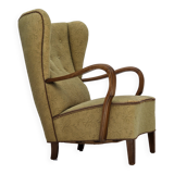 1960s, Danish armchair, light green furniture velour, beech wood.