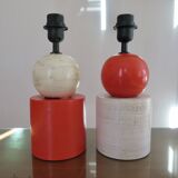Pair of red and white ceramic lamps from the 80s