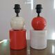 Pair of red and white ceramic lamps from the 80s