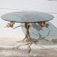 Vintage coffee table, brass and smoked glass table, Hans Kogl style flower table, lotus flower table