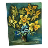 Painting bouquet of flowers oil on canvas signed