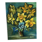 Painting bouquet of flowers oil on canvas signed