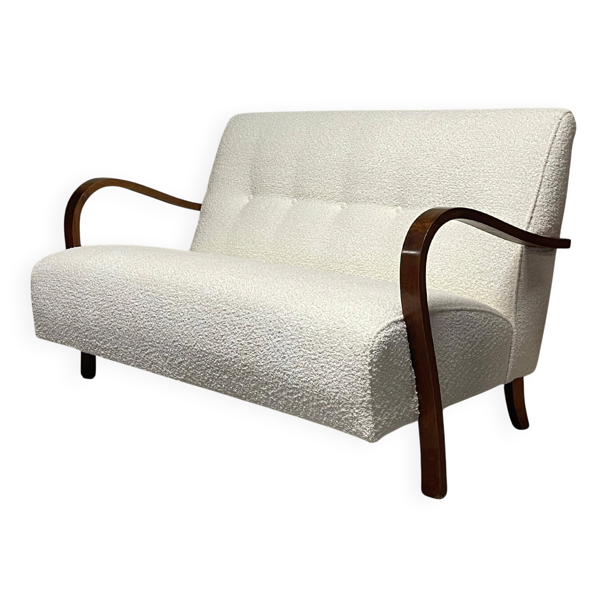 Canapé des années 1940 en bois et tissu bouclé, production italienne
