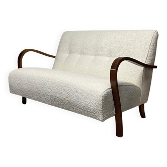 1940s Sofa in Wood and Boucle Fabric, Italian Production
