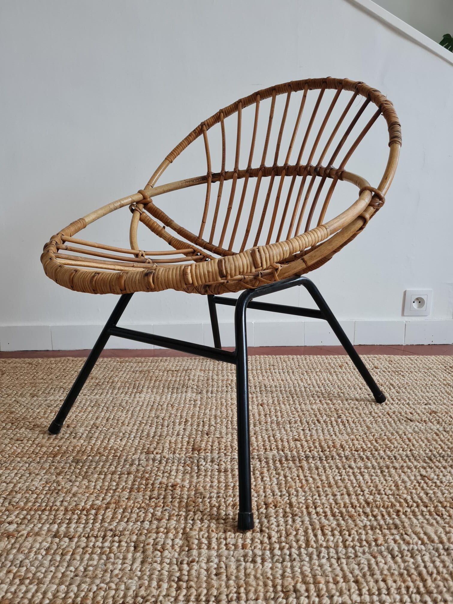 Vintage rattan shell armchair from the 60s