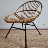 Vintage rattan shell armchair from the 60s