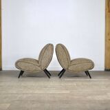 Pair Of Norman Bel Geddes Armchairs In Birch Wood & Original Wool Fabric, 1950s