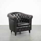 Dark luxury cowhide Chesterfield club armchair in English style