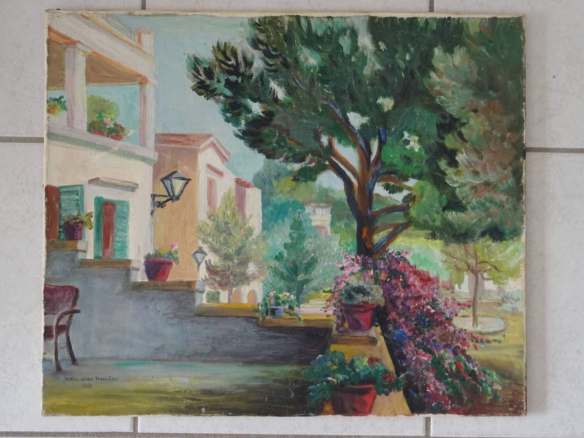 Painting view of Paguera Balearic Islands oil on canvas signed 1961