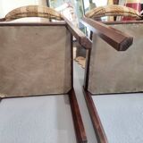 Pair of 70's wooden and tweed chairs