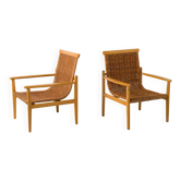 Pair of wicker lounge chairs from uluv, czechoslovakia, 1960s