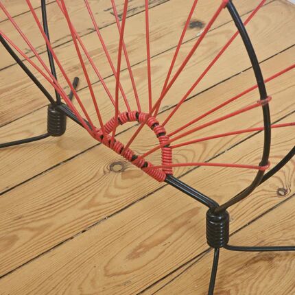 Vintage black metal magazine rack with red scoubidou - 1960s