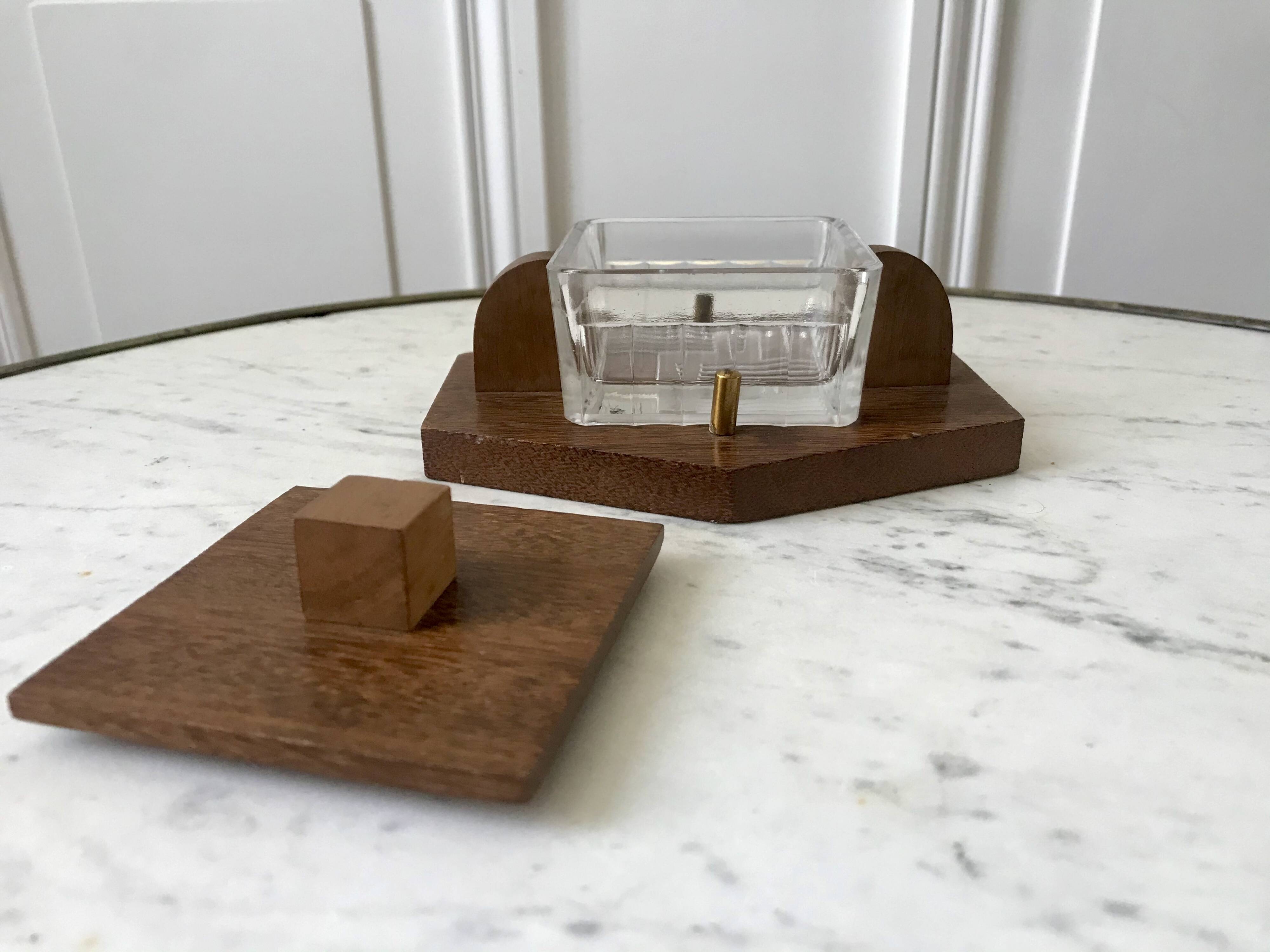 small art deco box in wood and molded glass from the 1930s