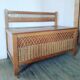 Vintage wooden and wicker bench and storage chest