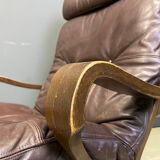 Vintage Scandinavian leather and bentwood armchair, 1970s