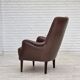 1970s, Danish armchair, original brown furniture leather.