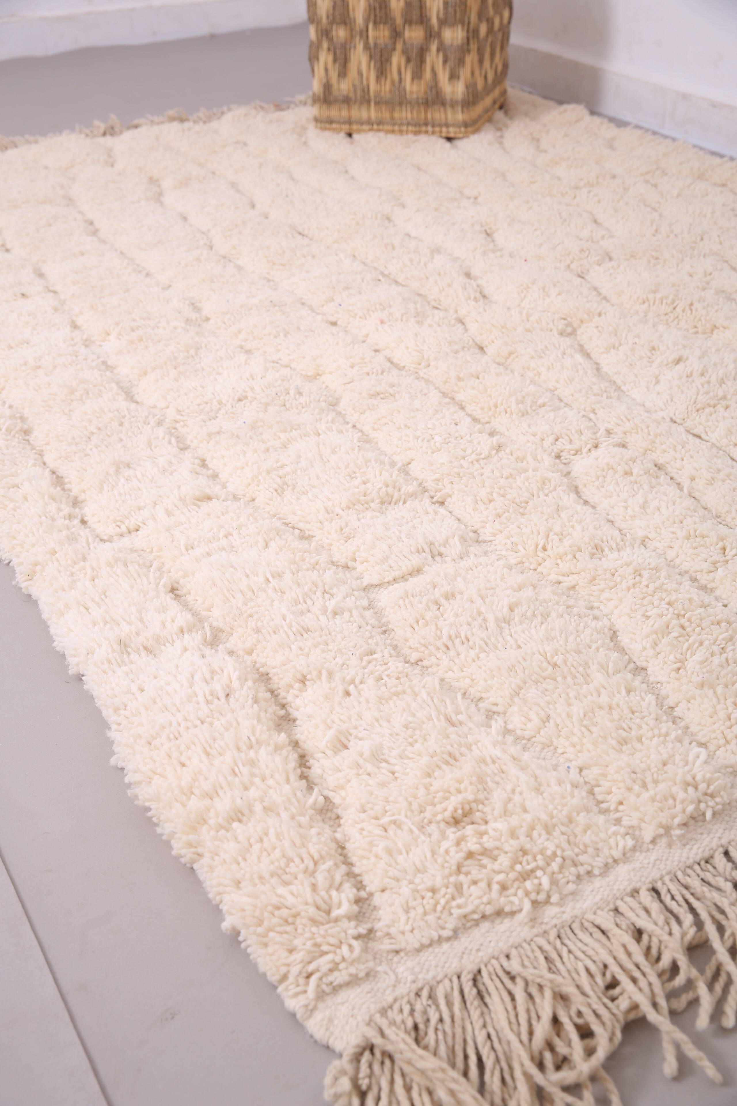 Cream Handmade Moroccan Rug 167 x 242 cm - Beige Beni Ourain Rug Berber