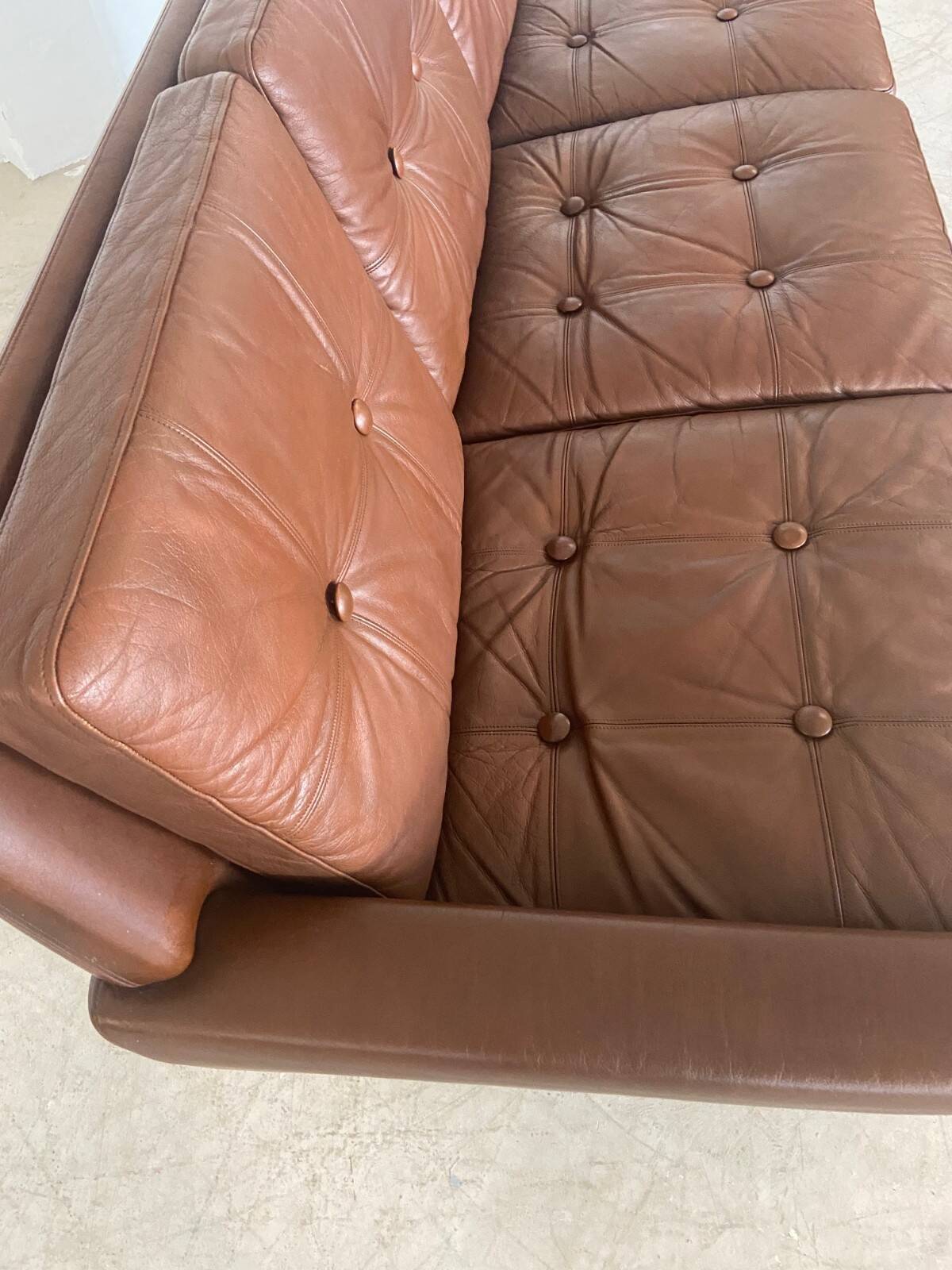 Vintage Danish retro Svend Skipper 3 person sofa in chestnut brown leather