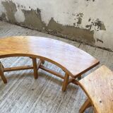 Set of round table and 4 rounded benches, 1950