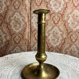 Gold-plated brass candlestick with push button