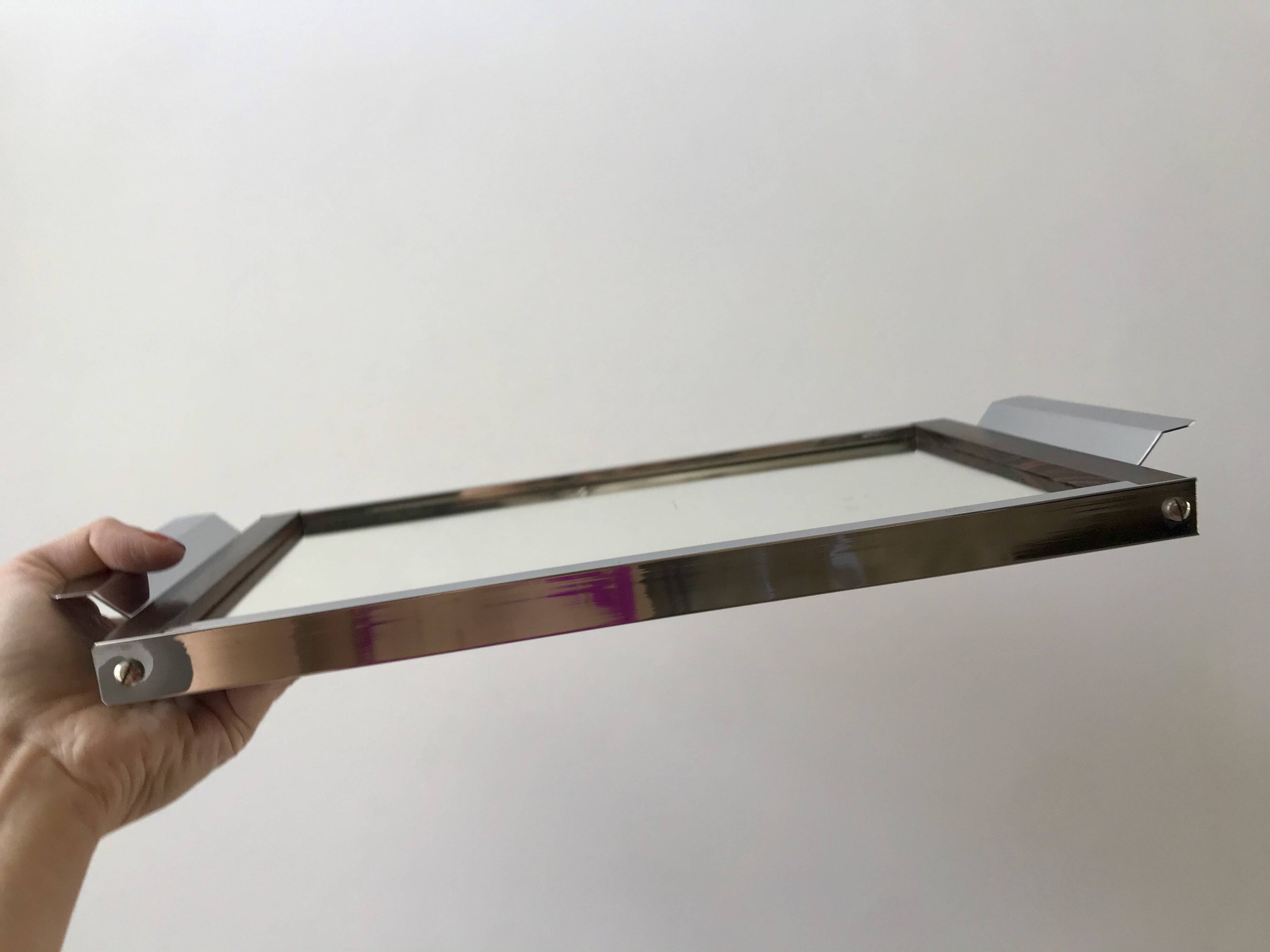 mirrored tray in chrome and wood 60s