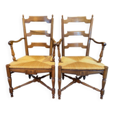Pair of solid walnut armchairs in Provençal style