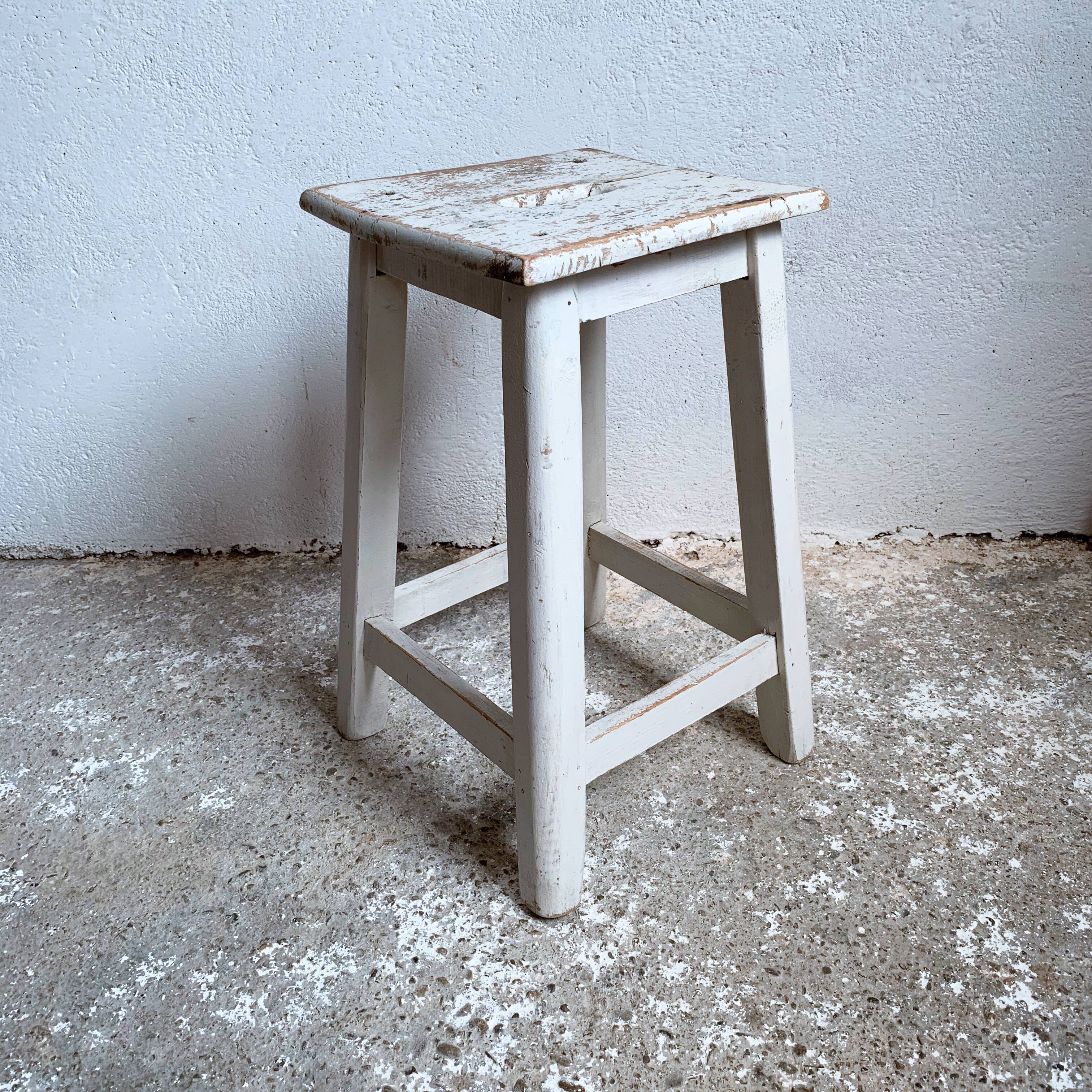 White wooden workshop stool