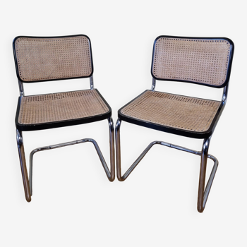 Paire de chaises cannées design style Bauhaus, années 80, made in Italy