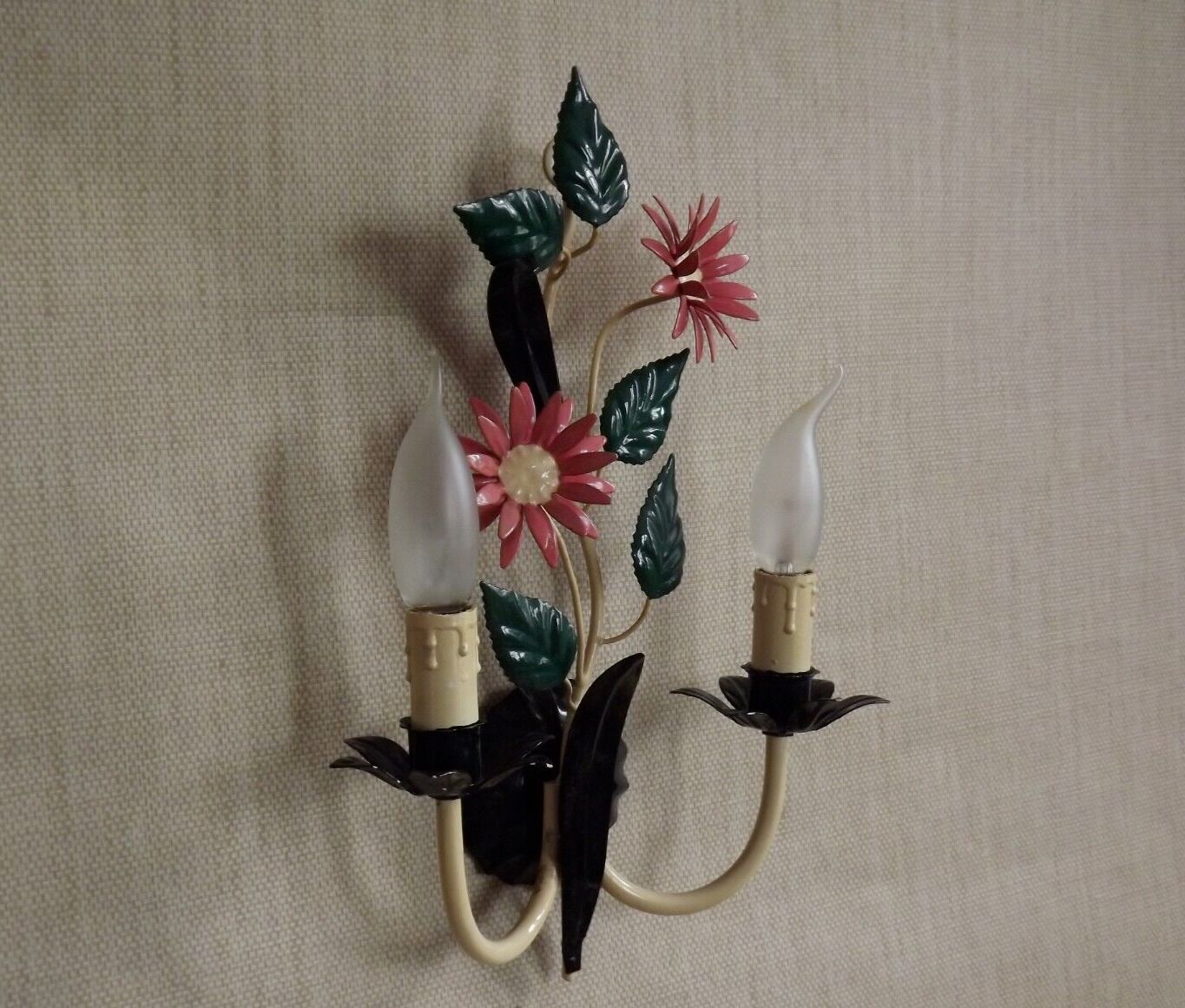 Vintage French double light earthenware wall lamp