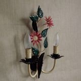 Vintage French double light earthenware wall lamp