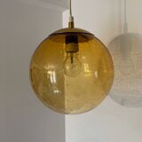 Bubbled amber glass chandelier from the 70s