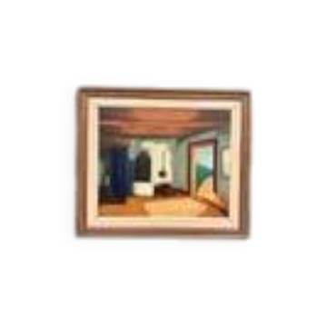 Huile sur toile originale – “Intérieur” par G. Skog – Signé – Vintage