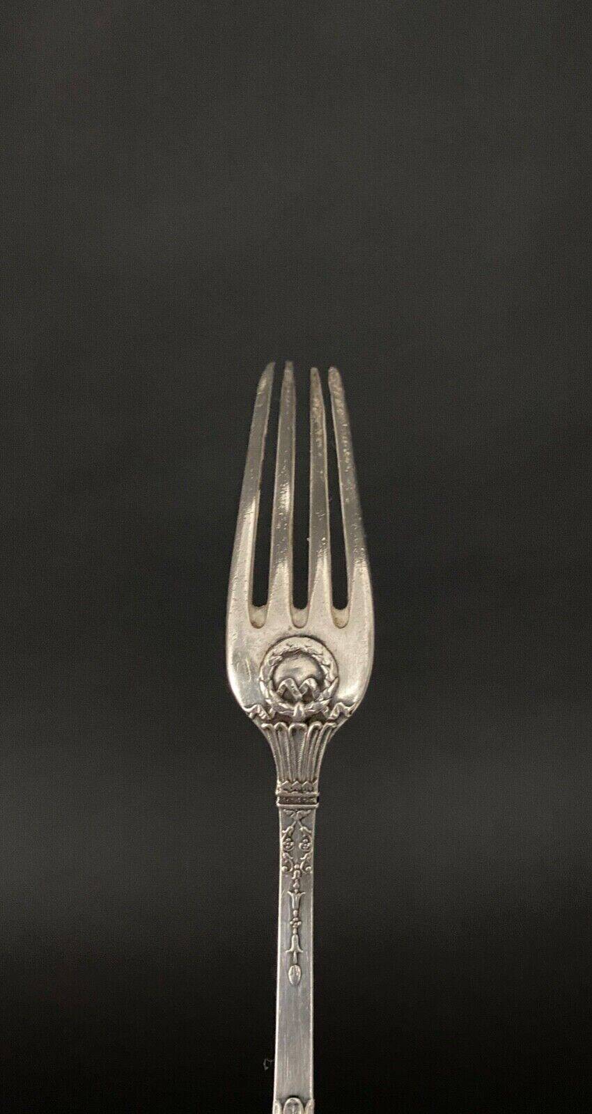 Pair of Gorini silver cutlery, Empire style, Minerva hallmark and richly decorated monogram