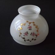 Pair of Vintage White Milk Glass Lamp Shades With Pink Roses & Gold Foliage