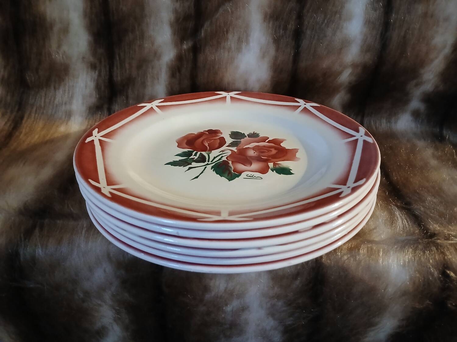 6 assiettes à dessert anciennes Digoin et Sarreguemines