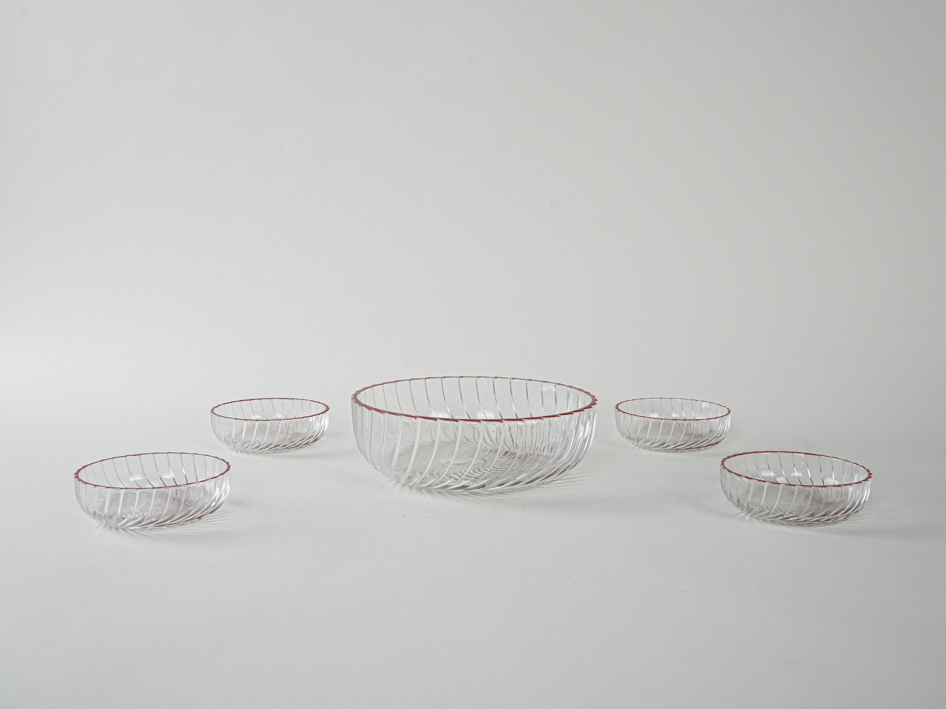 Set of glass salad bowls, Italian design, 1970s, production: Italy