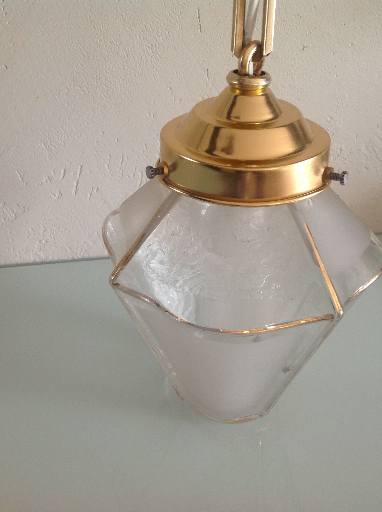 Lantern pendant four sides frosted glass and gold metal art deco / art nouveau