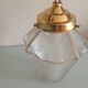Suspension lanterne quatre faces  en verre dépoli et métal doré art déco / art nouveau