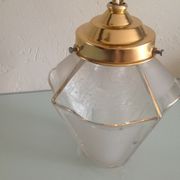 Lantern pendant four sides frosted glass and gold metal art deco / art nouveau
