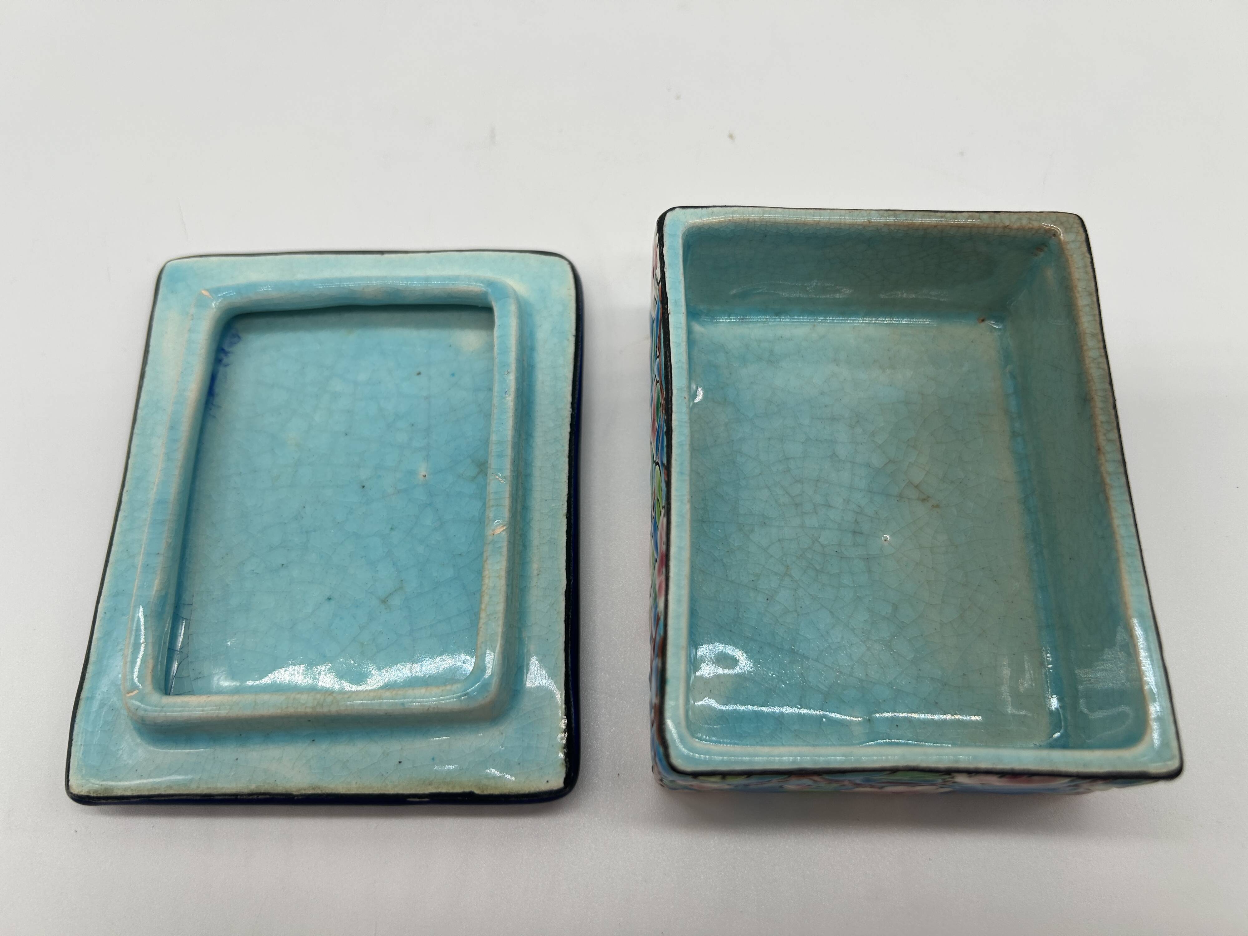 Bonbonnière in faience and Longwy enamels