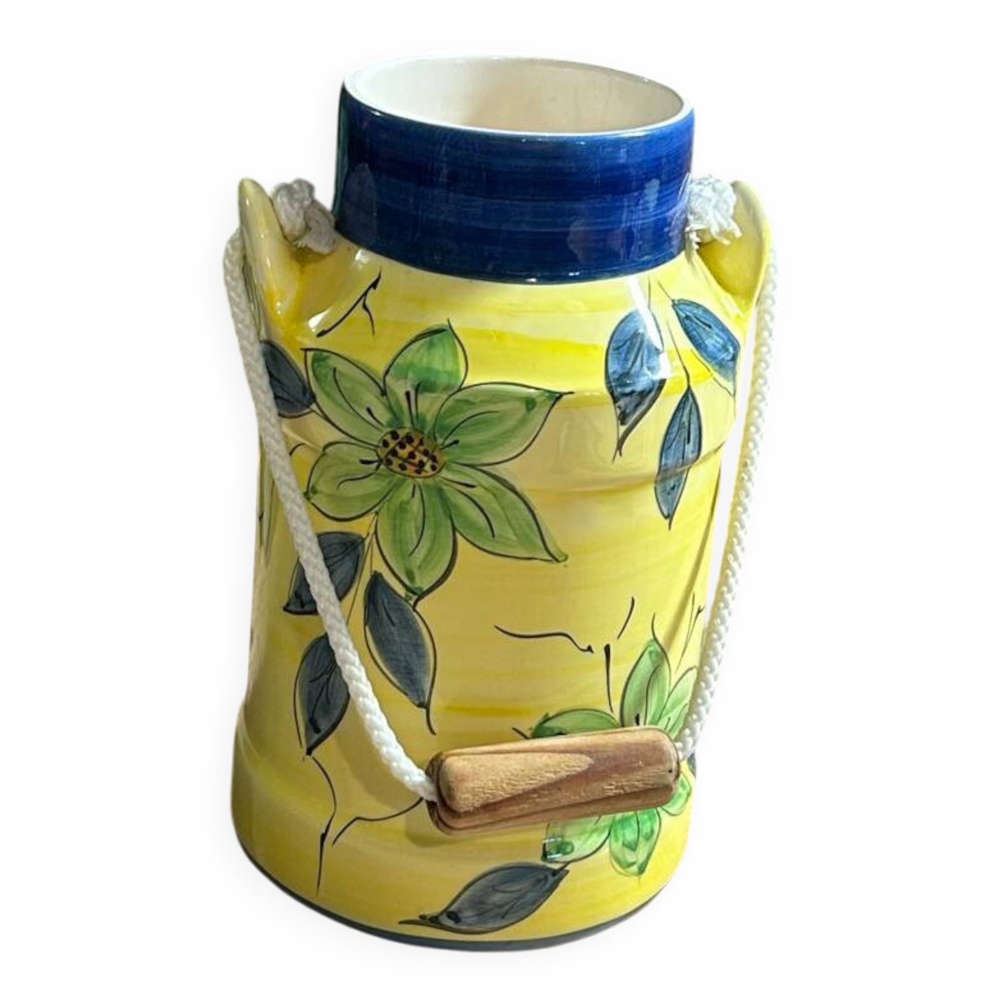 Ceramic milk jug with floral decoration / vase / pitcher green / yellow 20cm