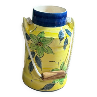 Pot à lait céramique décor floral /vase/pichet vert/jaune 20cm