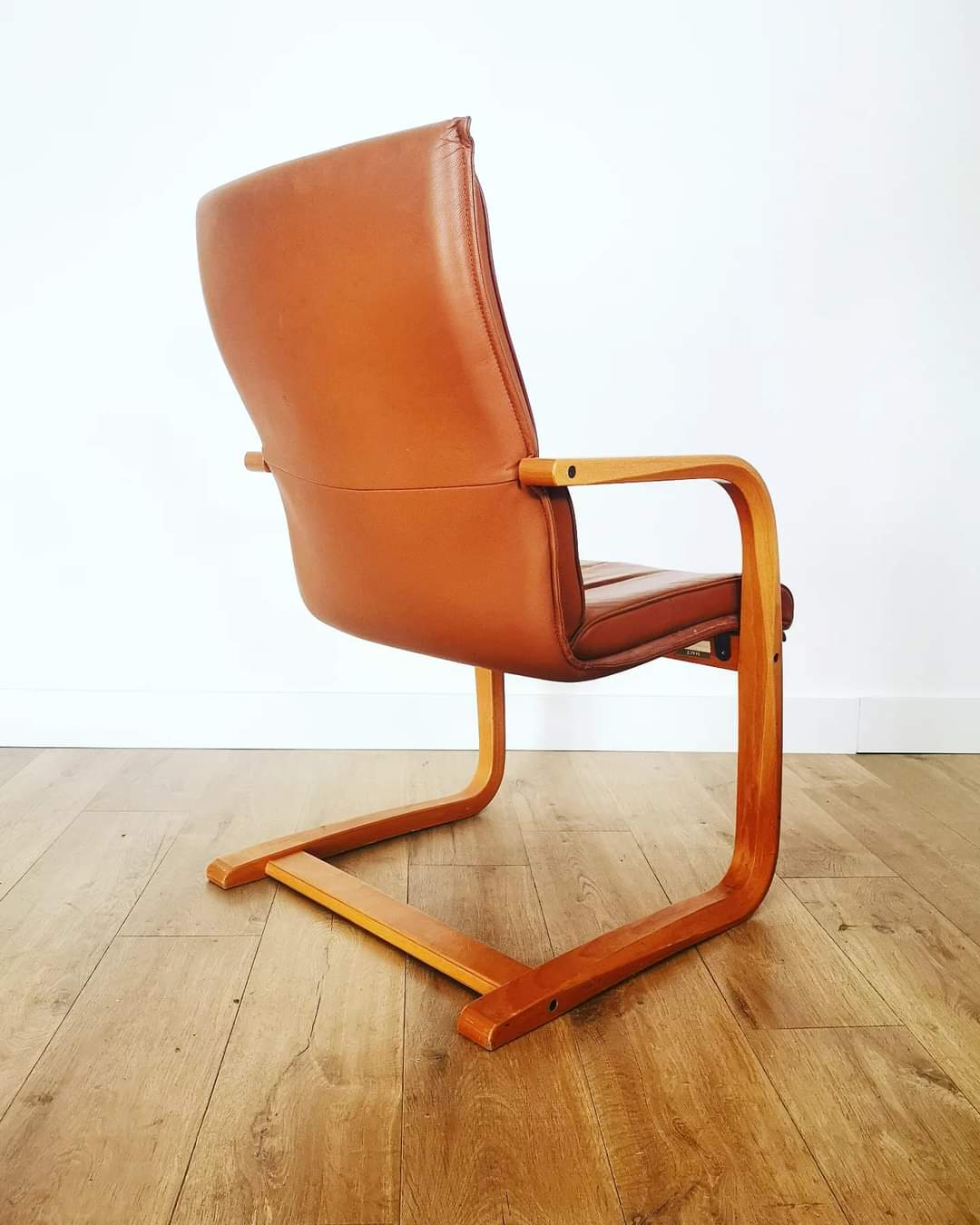 Camel leather sled chair from Mace