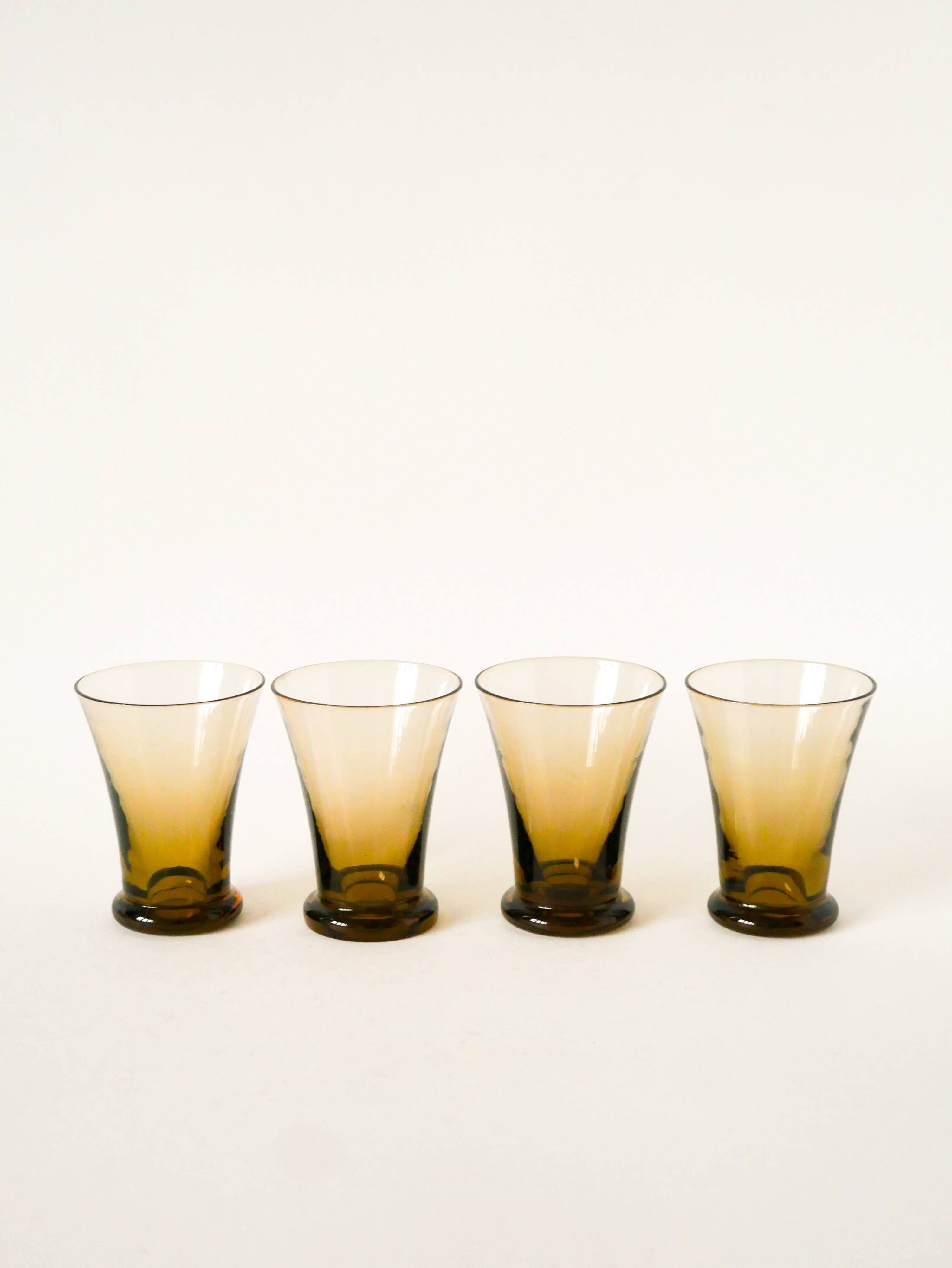 Set of 4 small smoked glass glasses, Art Deco, 1930.