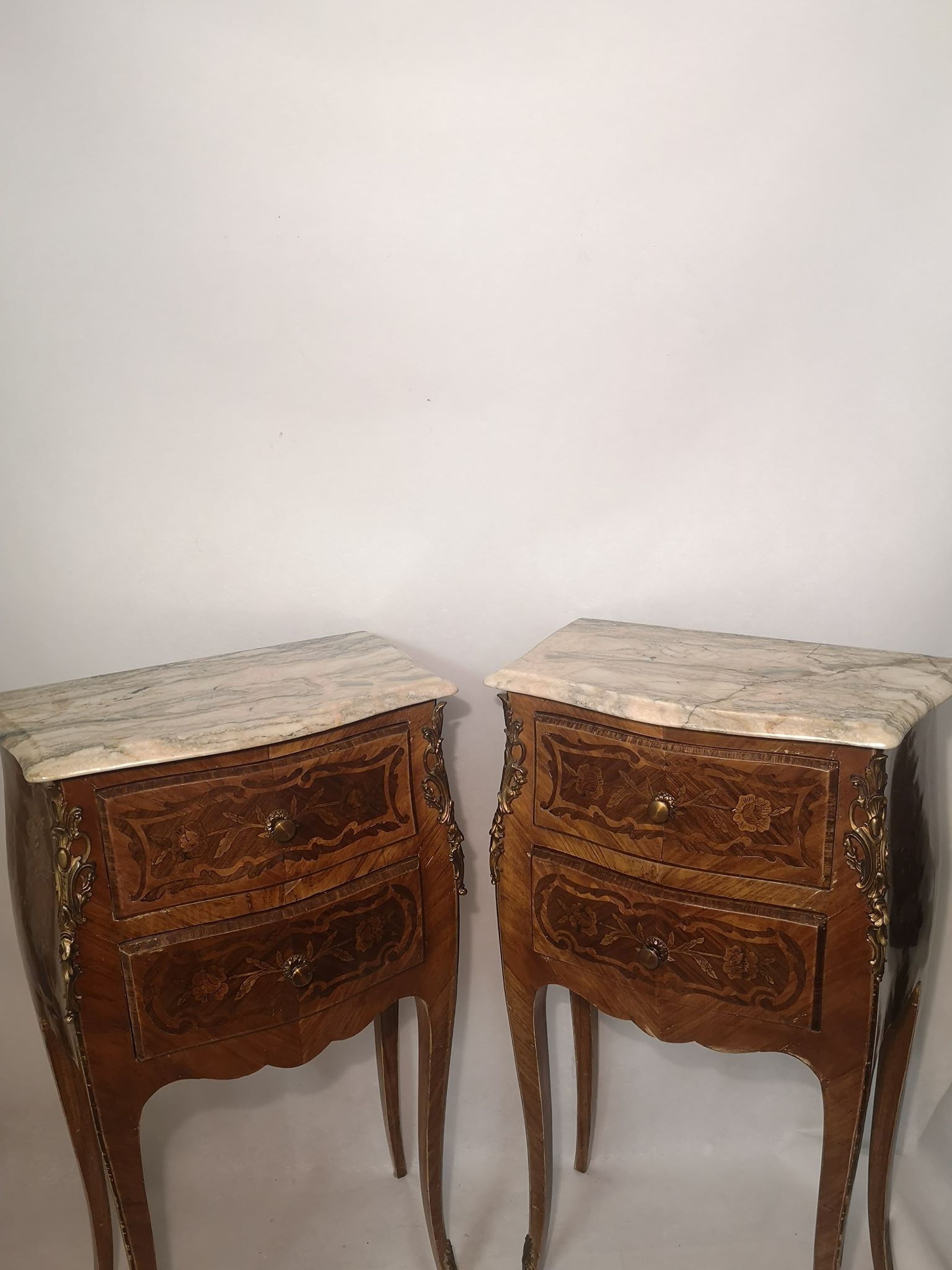 Pair of rose wood bedsides and marble top